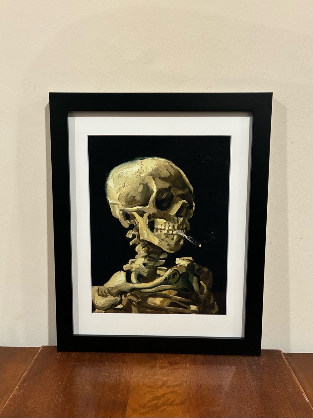 Van Gogh Head of Skeleton With Burning Cigarette Framed Print 12x15 Skull Art